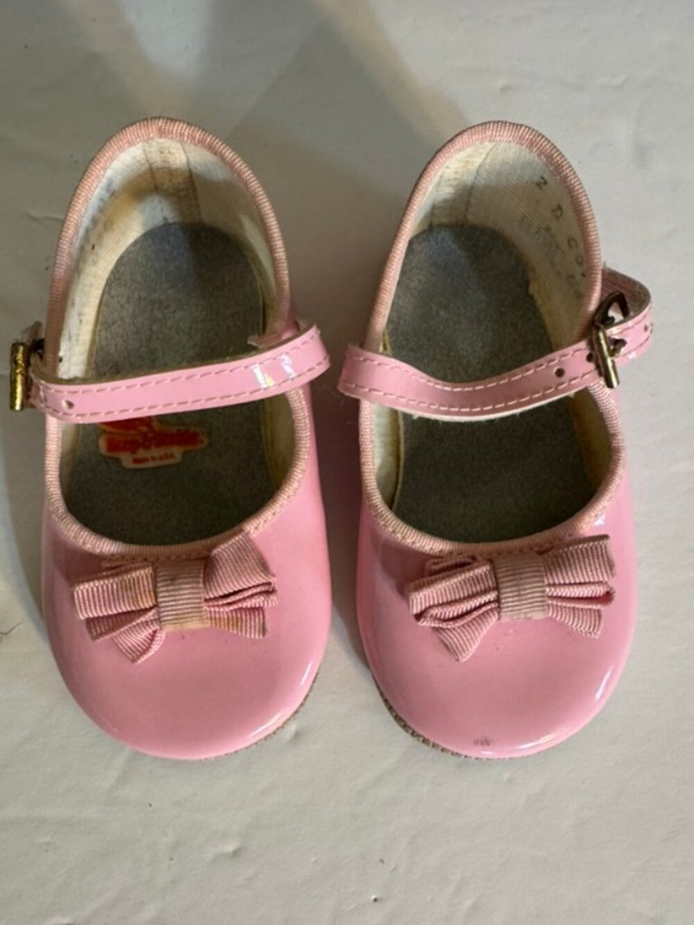 Vtg Step & Stride Infant Girl Pink Mary Jane Shoes Bows Size 2D In Very Good Con